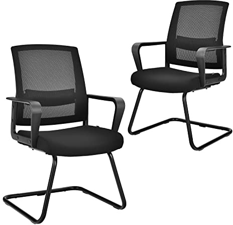 COSTWAY Silla de Conferencia, Silla de Reunión con Base Resistente Forma de Trineo, Sillas Cantilever Respaldo Ergonómico y Asiento Acolchado, Soporte Lumbar Regulable y Reposabrazos (estilo1, 2)