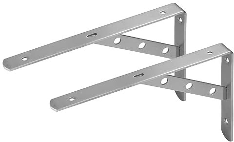 2 Regalträger Tiefe 40cm Winkel Konsole | 4mm Edelstahl | bis 50kg belastbar | 6 Tiefen von 150mm-400mm für Garage, Carport, Lager, Werkstatt, Küche
