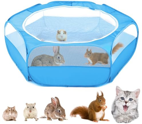 VavoPaw Small Animals Playpen, Waterproof Breathable Indoor Pet Cage Tent with Zipper Cover, Portable Outdoor Exercise Yard Fence for Kitten Hamster Bunny Squirrel Guinea Pig Hedgehog, Light Blue