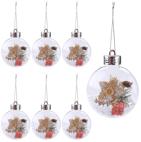 HERZWILD Christbaumschmuck Acrylkugeln 8cm Kugel Weihnachtskugeln Aufhängen Transparent Dekokugel Bastel Set Christbaumkugeln Acrylkugel Befüllbare Weihnachtsbaumkugeln (B)