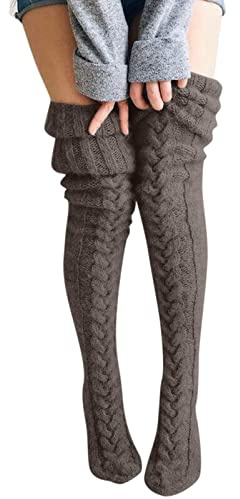 Chaussettes Tricotées en Laine, Bas de Jambe en Tricot pour Femmes, Chauffe-Cuisses Longues, Bottes à Câble pour Genoux, Extra