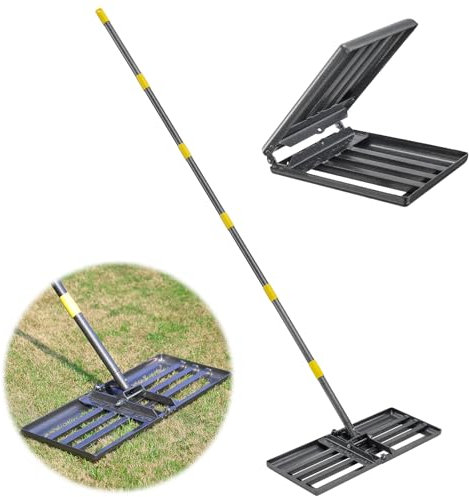 HOME RIGHT Rasenrechen mit Stiel Faltbar, 220cm Rasenrechen Lawn Leveling Raken Schwarz Metall, Robustes Boden Rasenplaner Werkzeug Rasenschieber für Yard Golf Garten Hinterhof