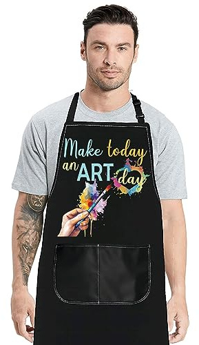 MYSOMY Künstlerschürze mit Taschen, Malerschürze für Damen, Kunstlehrerschürze, macht heute zu einem Kunsttag, verstellbare Schürze für Kunstliebhaber, Kunststudenten, Machen Sie heute eine
