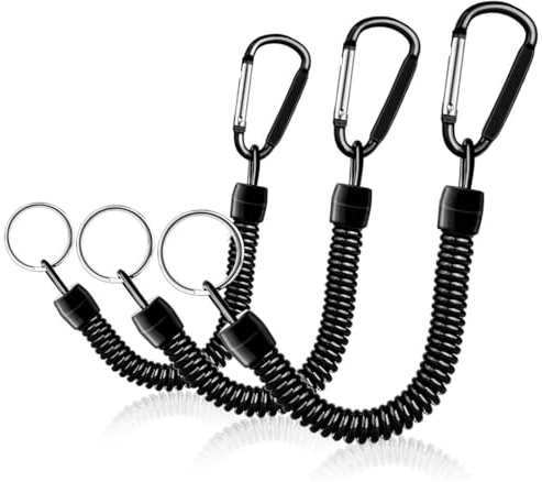 VZUHSW Set de 3 Llaveros Espirales Elásticos con Mosquetón, llaveros de Pesca elásticos, Extensibles y versátiles, para Camping, Caza, Canotaje y Kayak, Cuerdas y Herramientas de Pesca