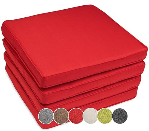 sunnypillow 4er Set Stuhlkissen wasserdicht UV-lichtecht 50 x 50 x 5cm | Polsterauflage Auflage für Stühle/Bänke | Sitzkissen Stuhlauflage für Haus und Garten | Indoor/Outdoor | Rot