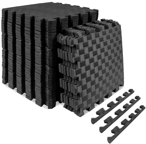 ProsourceFit Exercise Puzzle Mat ½-inch, Checkered Eva Foam Floor Tiles w/Non-Slip Texture, Gym Mats w/Interlocking Flooring for Adjustable Surface, Shock Absorbing, Black, 36 SQ FT - 36 Pieces