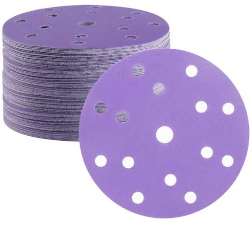 FASTPLUS Purple Ceramic Film 150mm Sanding Discs 15 Hole 1200 Grit | 6 Inch Hook and Loop Wet Dry Abrasive Pads for Car Paint Wood Metal Grinding and Surface Polishing Applications 50 Pack