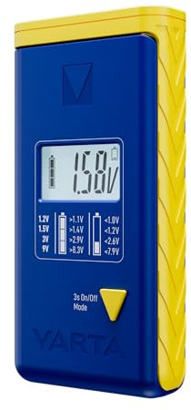 VARTA Tester Batterie LCD digitale per batterie monouso, ricaricabili, elettroniche e bottone, controlla ogni pila dei formati più importanti (AA, AAA, C, D, 9V) incl. 2x V13GA (LR44)