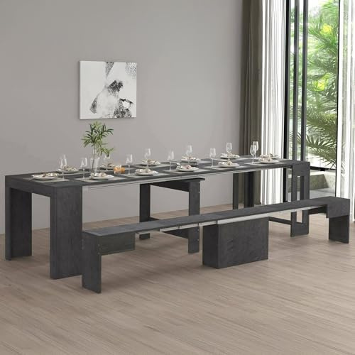 Dmora - Tisch- und Stuhlset Crispin, Mehrzweckkomposition, Set mit Konsole und 1 ausziehbarer Bank, 100% Made in Italy, 66 x 25 x 45 cm, Schiefer