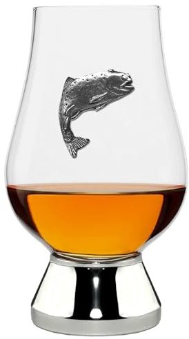 English Pewter Company Glencairn WGP023 Verre à whisky 200 ml avec badge de pêche à la truite en étain et base