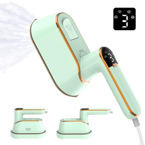 Travel Clothes Steamer Portable Iron - LCD Screen 2 in 1 Handheld Steam Clothing Wrinkles Remover for Garments, 15S Fast Heat-up,4 Model 1200W Garment Steamer and Mini Iron for Travel & Home（Green）