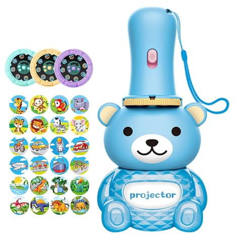 Kids Flashlights, Bear Shape Projector Light, Educational Learning Story Slide Projection with 24 Patterns, Bedtime Bear Night Light Toy for Kids