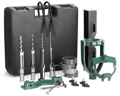 Mortising Attachment for Drill Press, Bench Drill Locator Set for Mortising Chisels Drilling Machine, Square Hole Hollow Chisel Mortiser Drill Bit for Woodworking, Mortise and Tenon Joint Tools