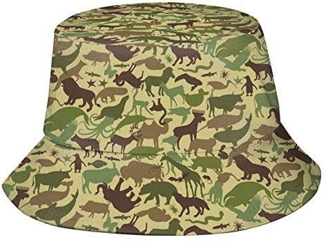 KWQDOZF Grüne Camouflage-Anglerhüte, modische Sonnenkappe, verstaubarer Outdoor-Anglerhut mit Camouflage-Muster für Damen und Herren