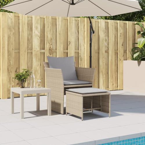Homgoday Gartenstuhl mit Fußhocker Gartensessel Gartenstuhl Stuhl Sessel Stühle Balkonstuhl Balkonstühle Terrassenstuhl Gartenmöbel Stuhl mit Armlehnen Rückenlehne Beige Poly Rattan