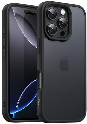 JETech Matte Hülle für iPhone 16 Pro, Schwarz | Robuster Schutz, Matte Rückseite, Anti-Fingerabdruck, Stoßfestes Design