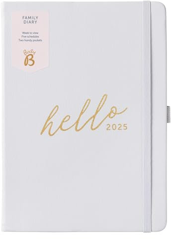 Busy B 2025 A5 Family Diary - Weekly Planner with 5 Schedules, Light Lilac Faux Leather Cover & Gold Foil - Life Planner for Busy Families - Includes Year Planner, Birthdays & Tear-Off Notes