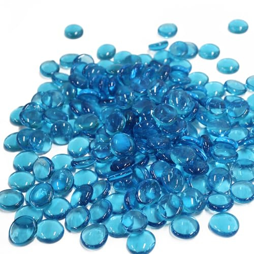 LUCKYOO 290PCS Glass Pebbles - Sea Blue Flat Marble Beads, 1.35KG Vase Filler Glass Stones Artificial Crystal Gemstones Decorative Glass Beads for Vases Aquarium, Flowerpot, Landscaping, Mosaic Tiles