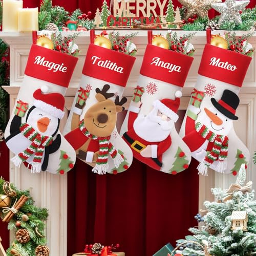 MJARTORIA Weihnachtsstrumpf Personalisiert Nikolausstrumpf mit Namen, Christmas Stockings Groß Nikolausstiefel zum Befüllen, Weihnachtssocken zum Aufhängen Kamin Weihnachtsbaum Deko