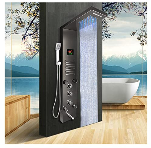 XFZJCHAP Shower Mixer System LED Shower Panel Waterfall Rain Digital Display Shower Faucet Set SPA Massage Jet Bathroom Column Mixer Tap Tower System (Style 07)
