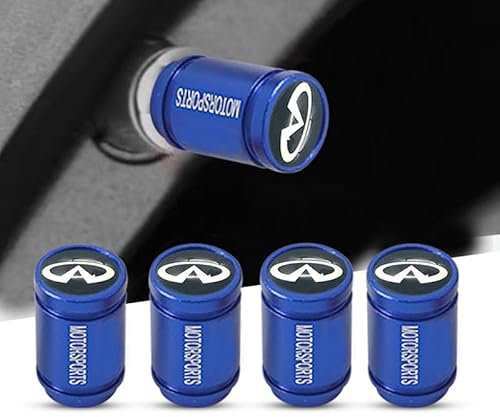 IUYTGTR 4 Stück Auto Ventilkappen, für Infiniti ESQ F15 2011-2025 Leuchtende Reifenkappen, Mit Beschriftung Ventilkappen Auto Reifen Staubkappen,Blue-normal