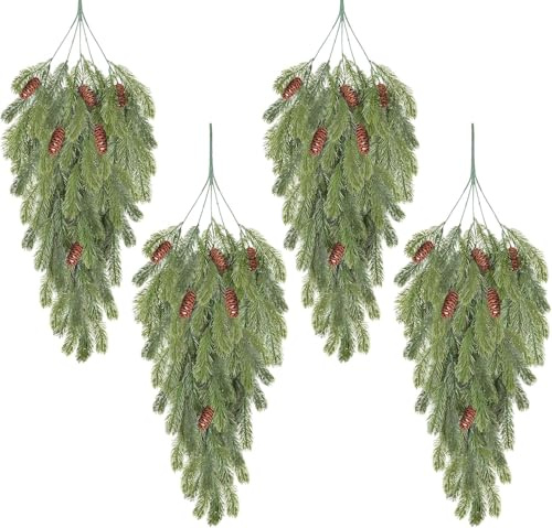 KXMONHONKJ 4 ramas de abeto artificiales como auténticas largas, 74 cm, plantas artificiales colgantes, ramas de pino grandes, ramas de Navidad para interior y exterior (verde)