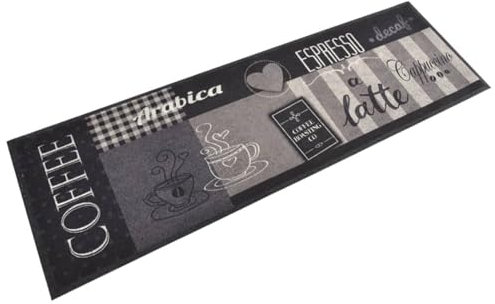 Xichuzi Küchenteppich Waschbar Coffee Schwarz 60x180 cm Samt, Teppich Küche, Küchenläufer, Läufer Küche, Teppich Für Die Küche, Teppich Läufer