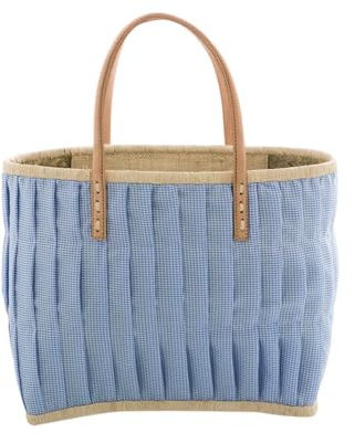 Rice Raffia Einkaufstasche Türkis Medium Strandtasche Handtasche Shopper Einkaufsbeutel Henkeltasche mit Karomuster 30 x 20 x 28 cm