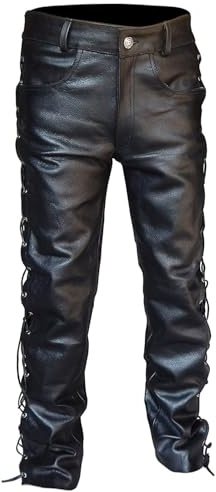 BIISDOST Pantaloni in pelle da donna, colore nero, in pelle bovina, da motociclista, a vita media, impermeabili, antivento, in pelle, per discoteca, gotico, medievale, Nero , M