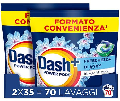 Dash Power Pods Detersivo Lavatrice In Capsule, 70 Lavaggi(2x35), Freschezza Di Lenor, Risveglio Primaverile, rimuove addirittura gli odori di sudore vecchi di 7 giorni, per una pulizia impeccabile