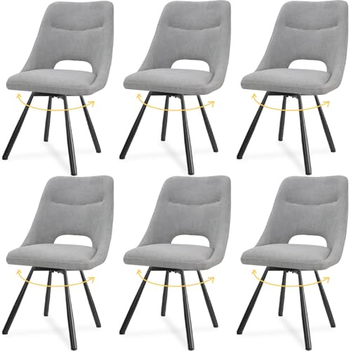 LEWE Esszimmerstühle drehbar 6er Set, 360° Drehstuhl, Kaschmir-Stoff | Ergonomischer Polsterstuhl mit Durchbrochene Rückenlehne, Breitere Sitzfläche, Armlos, für Esszimmer Wohnzimmer Schlafzimmer