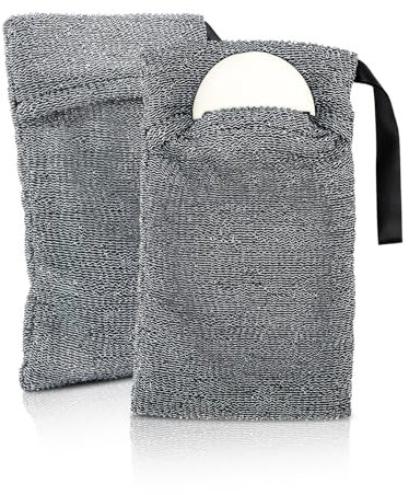 Set di 2 sacchetti per sapone, spugne, sacchetti per sapone per esfoliare, sacchetti per il lavaggio del corpo di alta qualità, spugne da bagno e doccia per lo scrub del corpo, confezione doppia