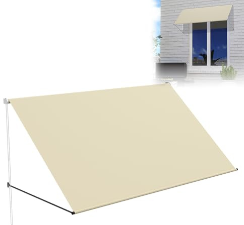 LZQ Markise Balkonmarkise 350x143cm, Beschattung mit UV-Schutz, Schattenspender Fenster 180g/m² Polyestergewebe, Balkonmarkise Aluminiumrahmen, Fallarmmarkise Einziehbar Wasserdicht, Beige