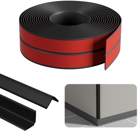 Wandleisten Selbstklebend, 1cm x 1cm x 8m Eckleiste Selbstklebend, PVC Flexible Weichsockelleiste Schwarz, Kantenschutz Selbstklebend, Flexible Winkelleiste Selbstklebend für Türen, Fenster, Wände