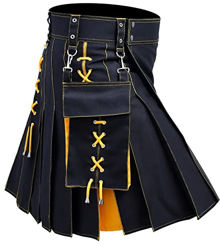 Kilt scozzese da uomo, elastico in vita, con fodera in rete, cordino regolabile e traspirante, ad asciugatura rapida, Kilt Cargo tattico e grandi tasche, Kendo, nero, bianco, verde, grigio