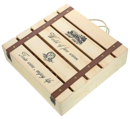 BESTYASH Coffret en Bois pour Bouteilles De Vin Creux en Pin, Capacité 4 Bouteilles, Caisse à Vin Vintage Rustique, Rangement Sécurisé Joint, Boîte Décorative pour Fête Et Maison