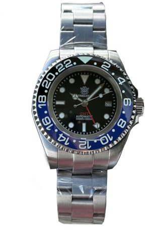 STEELDIVE SD1964 Orologio da immersione in acciaio inossidabile GMT con quadrante nero e lunetta in ceramica Sappire automatico da uomo sportivo