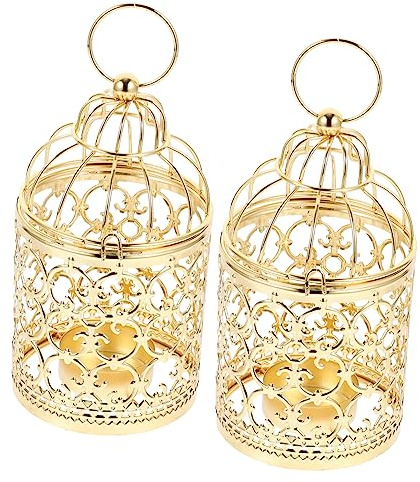 Ipetboom 2 pièces Lot de Porte Bougies Décoratifs Doré Style Cage à Oiseaux Supports pour Bougies Chauffe Plat Décoration pour Maison Bar et Église