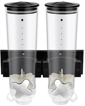 QIERF 2er Getreidespender 3L Cornflakes Behälter Wandmontierter Müslispender ABS+PS, TPR-Dichtungsring für Cerealien, Nüsse, Süßigkeiten, Kaffeebohnen, Katzen- und Hundefutter