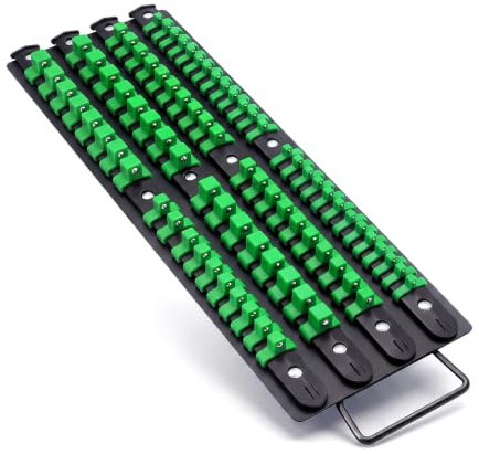 80 Piece Socket Organizer Tray Set - 1/4 3/8 1/2 Socket Holders with Rails, Heavy Duty Organizer Set and Wrench Storage for Workshop Toolbox and Home (Green)