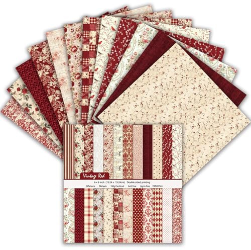MerwDeeyt Scrapbook Papier 24 Blat Buntes Muster Bastelpapier (Blumen 3) | 15,2x15,2 cm/6x6 in, Doppelseitiges, Blumen Motivpapier, Vintage Dekopapier, für Journal Scrapbooking