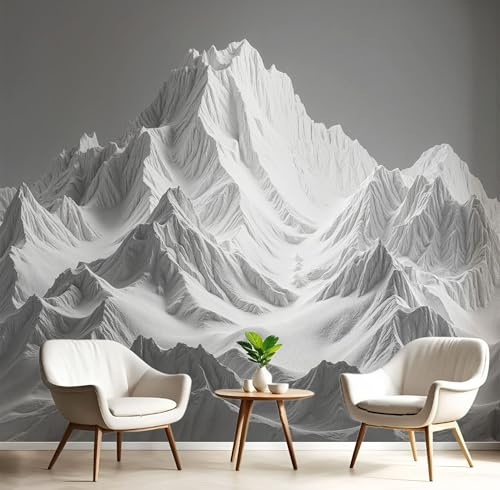 Carta Da Parati Effetto 3D Astratto Montagne 350× 256cm, Fotomurali Non Tessuto XXL, Decorazione Poster Arte Murale Semplice A Strisce per Casa Ufficio Camera Letto Soggiorno