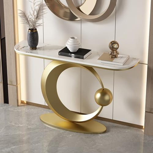 SFJATTA Table d'appoint d'entrée étroite, Console en marbre au Design Unique, pour Salon, Couloir, canapé, Hall d'entrée(Gold,100 * 30 * 80cm)