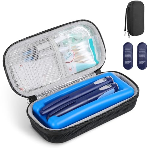 MoKo Custodia Rigida EVA per Insulina, Borsa Termica da Viaggio Approvata TSA per Diabete, Organizer Portatile per Farmaci con Ghiaccioli e Ice Brick, Nero