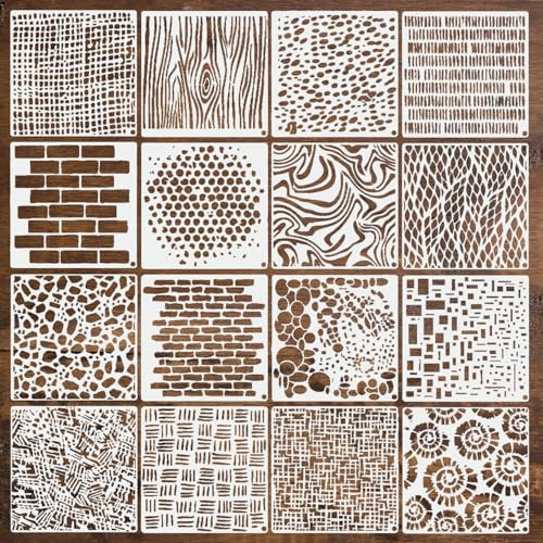 16 plantillas de textura, estampados de leopardo y ladrillo para pintura, plantillas reutilizables para manualidades, arte DIY, álbumes y decoración de paredes