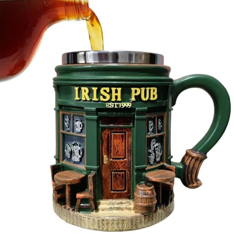 3D Vintage Coffee Cups - Funny Novelty Resin Mugs, Irish Pub Tea Mug for Tea, Milk Beer Beverage, Drinkware Accessory with Design, Everyday Drink for Home Office Travel Bar St Patric
