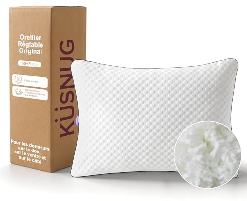 KUSNUG Almohada 50 × 70 cm 1 Unidad – Almohada Ergonómica para Dormir de Espuma Viscoelástica, Altura Ajustable con Cremallera, Uso Durante Todo el Año | Ergonómico ajustable en altura con cierre de cremallera, uso durante todo el año