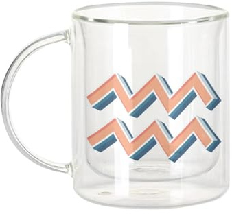 Fabulous Tazza in vetro a doppia parete, con segno zodiacale zodiacale, motivo: astrologia, simbolo della figura, allegorie, tazza da caffè e isolante, 330 ml, effetto sospeso anti-bruciore, stampa in