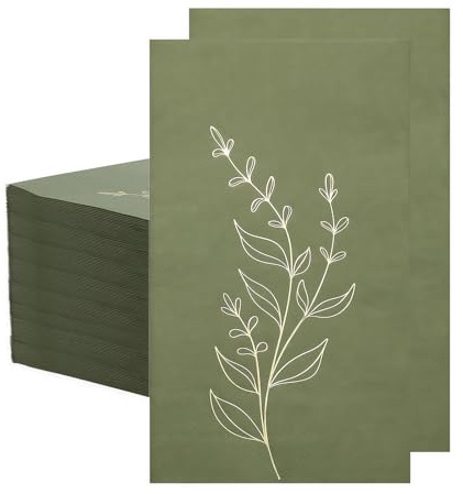 Ruispeed 100 Stück Servilletas Verde Oliva con Hojas en Foil Dorado – Servilletas de Fiesta de 2 Capas para Cumpleaños, Bodas, Navidad y Picnic, Decoración de Mesa Elegante para Adultos y Niños