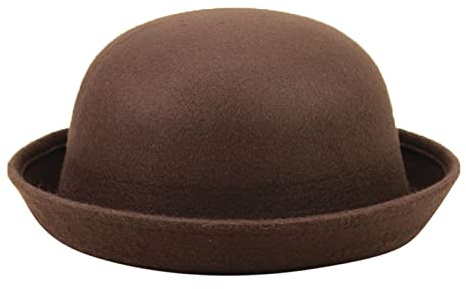 Damen Filz Melone Bowler Hut Eleganter Solider Hut für Erwachsene mit Aufrollbarer Krempe, Panama-Melone, Fischerhut, Herren-Damen, Klassische Wolle, Runde Melone Damenhut Winter